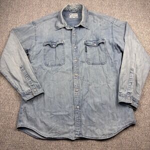 Columbia Denim Button Up Shirt Mens Large 100% Cotton Blue Workwear